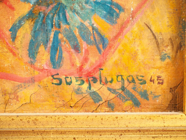 André SUSPLUGAS. "l'Eden". Huile sur toile signée en bas à droite et d