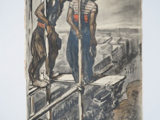 Vente aux enchères STEINLEN "En haut du chantier. Aquarelle signée en bois à droite. Dim.