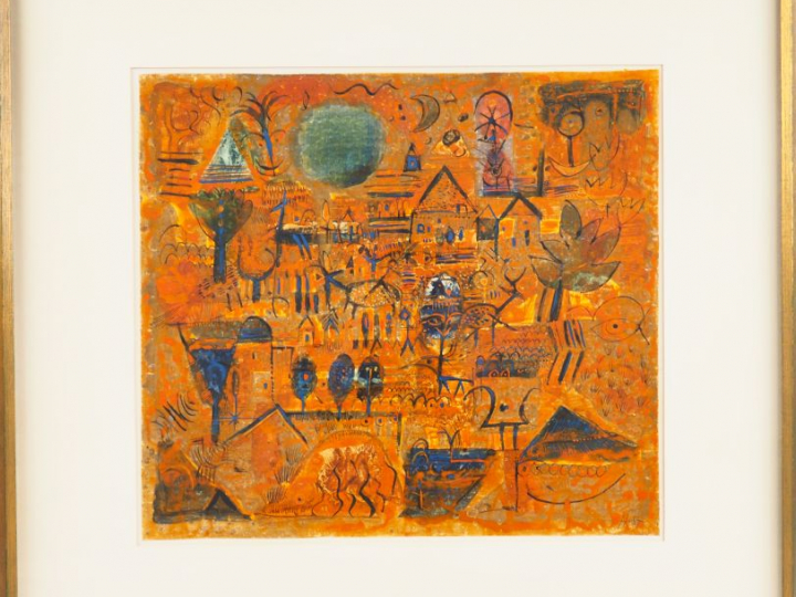 R. STRUPLER.  "La ville" Gouache, monogrammée en bas à droite Dim. 42 