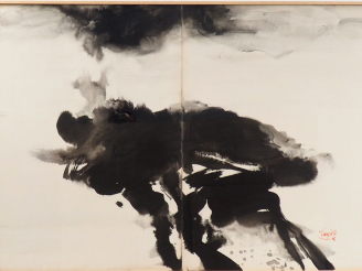 Vente aux enchères T'ANG AYWEN.  "composition abstraite" Encre sur papier signée en bas à