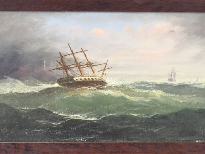 Ecole française XIXème. "Marine" Huile sur toile Dim. 29 x 60 cm