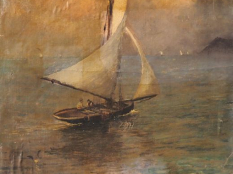 Vente aux enchères Ecole française fin XIXème. "Le voilier" Huile sur  toile  Dim. 54,5  