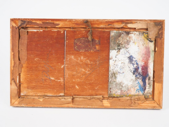 Ecole française début XXème. 3 tableautins dans un même encadrement "J