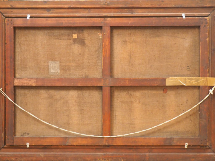 Ecole française XXème. "le chargement de bois". Huile sur toile. Dim. 