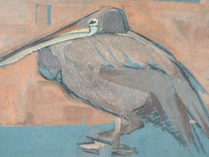 Ecole française XXème. "Le Pélican". Aquarelle et gouache. Dim. (à vue