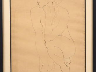 Vente aux enchères Ecole française XXème. "Etude de jeune femme nue" Dessin à la plume, s