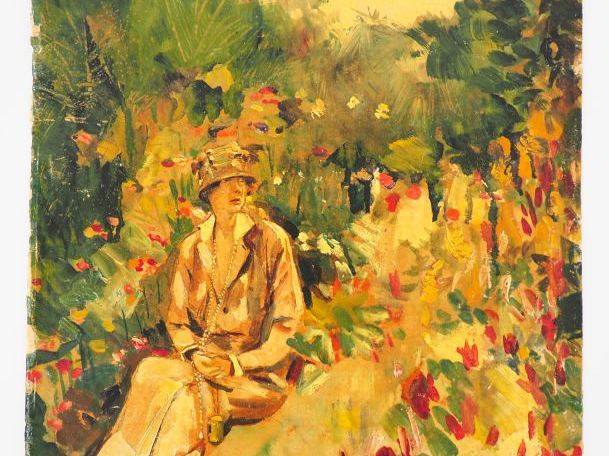 Mario CAVAGLIERI.  "Giulietta dans un parc, au collier long et chapeau