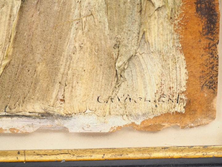 Mario CAVAGLIERI.  "Giulietta (?) au piano" Huile sur carton, signée e