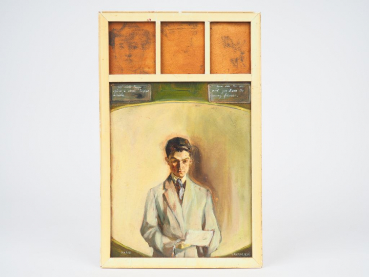 Mario CAVAGLIERI.  "Portrait de jeune homme au billet doux"  Huile sur