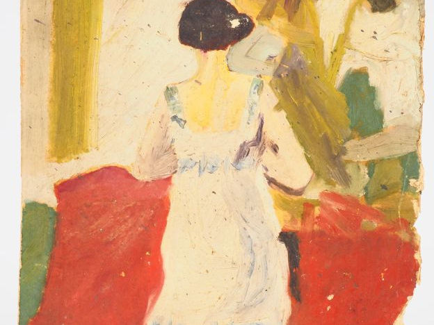 Mario CAVAGLIERI.  "Giulietta de dos en jupon blanc"  Huile sur carton