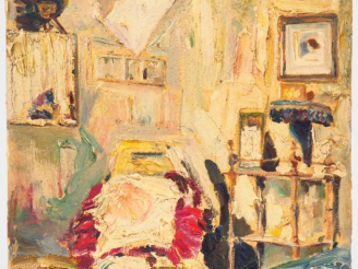 Vente aux enchères Mario CAVAGLIERI.  "Intérieur" Huile sur carton, signée en bas à droit