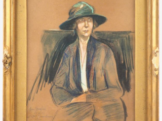 Vente aux enchères Mario CAVAGLIERI.  "Portrait de dame au chapeau vert" Dessin au crayon