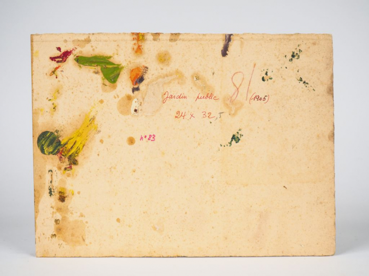 Mario CAVAGLIERI.  "Jardin public" Huile sur carton, titrée et datée a