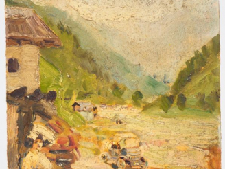 Vente aux enchères Mario CAVAGLIERI.  "Giulietta à la montagne" Huile sur carton, titrée 