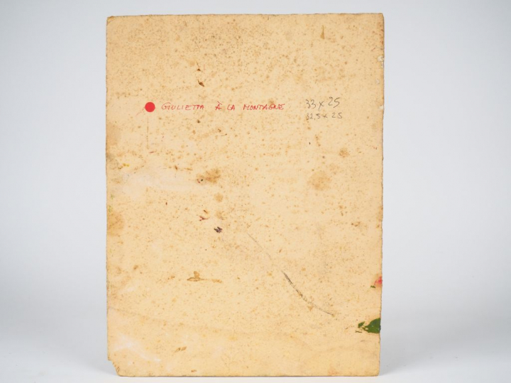 Mario CAVAGLIERI.  "Giulietta à la montagne" Huile sur carton, titrée 