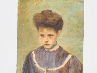 Vente aux enchères Mario CAVAGLIERI.  "Jeune fille en sarreau" Huile sur carton, titrée e