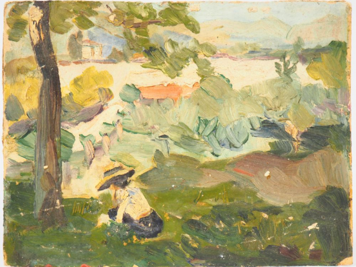 Mario CAVAGLIERI.  "Adolescente à Zermatt" Huile sur carton, titrée et