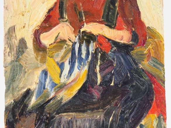 Mario CAVAGLIERI.  "Giulietta coud en blouse rouge et jupe noire à bre