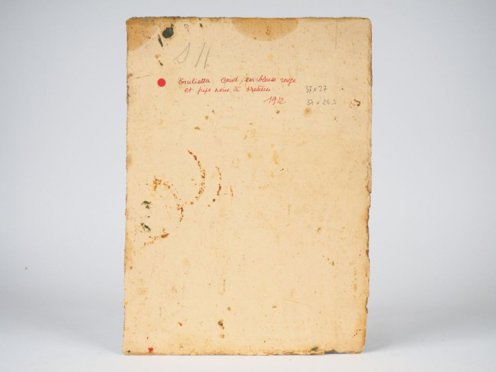 Mario CAVAGLIERI.  "Giulietta coud en blouse rouge et jupe noire à bre