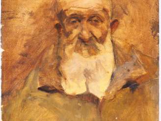 Vente aux enchères Mario CAVAGLIERI.  "Vieillard à la barbe blanche" Huile sur carton, si