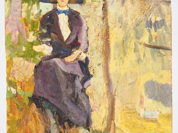 Mario CAVAGLIERI.  "Jeune anglaise à Zermatt" Huile sur carton, titrée