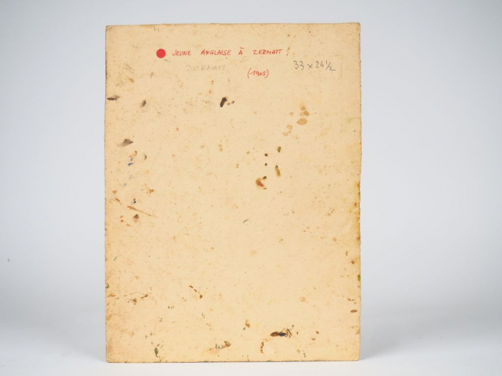 Mario CAVAGLIERI.  "Jeune anglaise à Zermatt" Huile sur carton, titrée