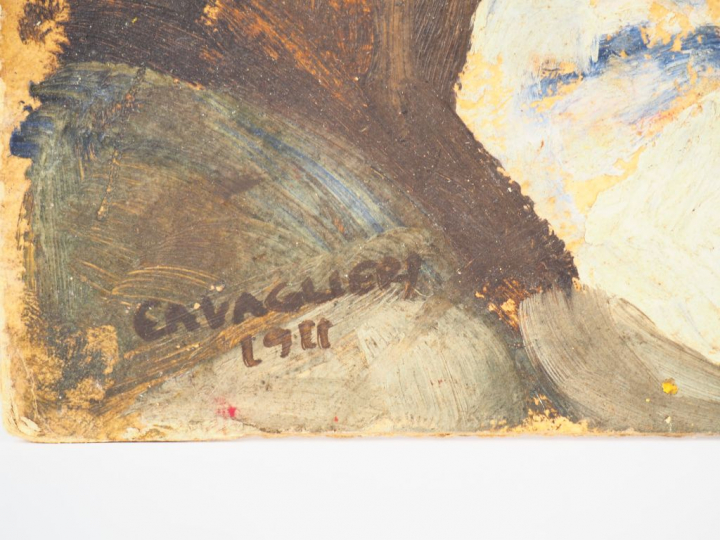 Mario CAVAGLIERI.  "La blouse blanche" Huile sur carton, signée en bas