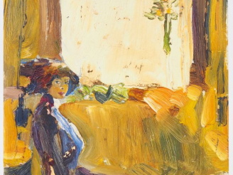 Vente aux enchères Mario CAVAGLIERI.  "En visite dans l'atelier" Huile sur carton, signée