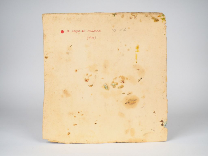 Mario CAVAGLIERI.  "La leçon de clavecin" Huile sur carton, titrée et 