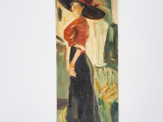 Vente aux enchères Mario CAVAGLIERI.  "Giulietta au grand chapeau". Huile sur carton daté