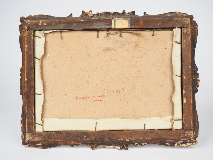 Mario CAVAGLIERI. "Tonnelle dans le jardin" Huile sur carton Dim. 20 x