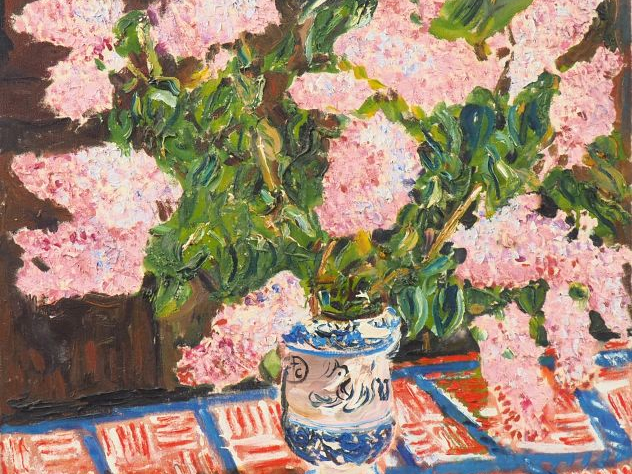 Mario CAVAGLIERI.  "Bouquet de lilas" Huile sur toile, signée en bas à