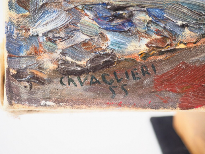 Mario CAVAGLIERI.  "Jardin de Montmartre"  Huile sur toile, signée en 