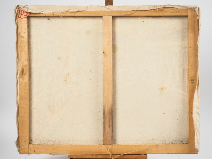 Mario CAVAGLIERI.  "Vue de village" Huile sur toile, signée et bas à g