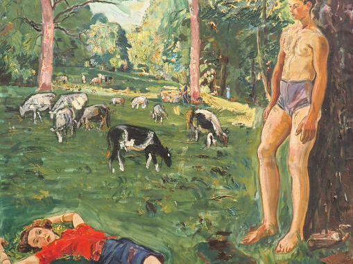 Mario CAVAGLIERI.  "La baignade"  Grande huile sur toile, signée en ba