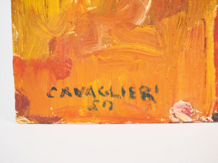 Mario CAVAGLIERI. "Bouquet de fleurs" Huile sur carton, signée et daté