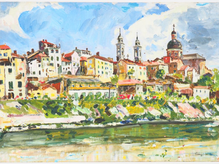 Mario CAVAGLIERI.  "Ovada" Huile sur carton, signée en bas à droite et