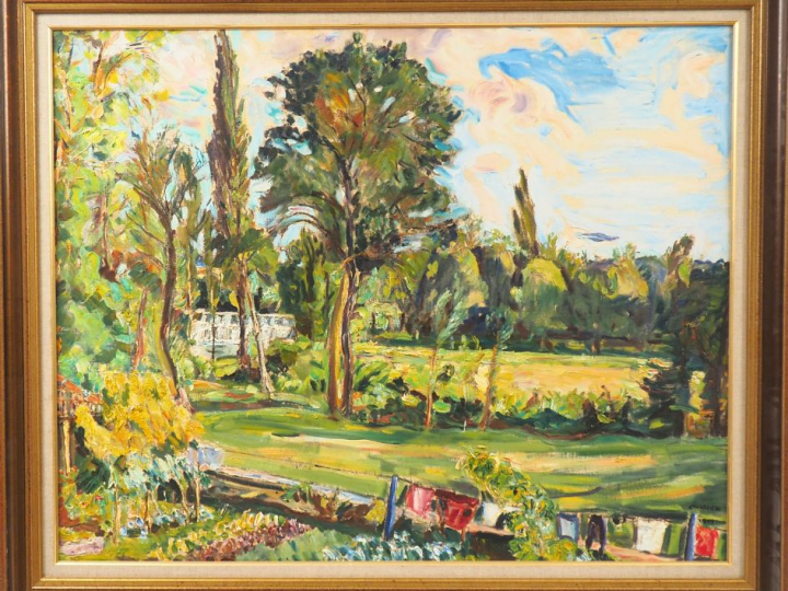 Mario CAVAGLIERI. "Campagne au printemps" Huile sur toile, signée en b