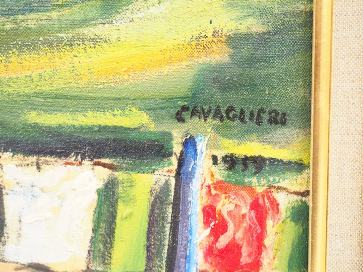 Mario CAVAGLIERI. "Campagne au printemps" Huile sur toile, signée en b