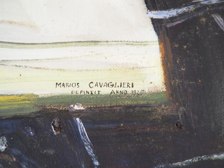 Mario CAVAGLIERI.  "Jeune femme à la lecture" Huile sur toile en médai