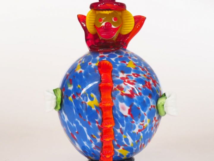 Sujet en verre filé de Murano "Le clown". H. 25 cm.