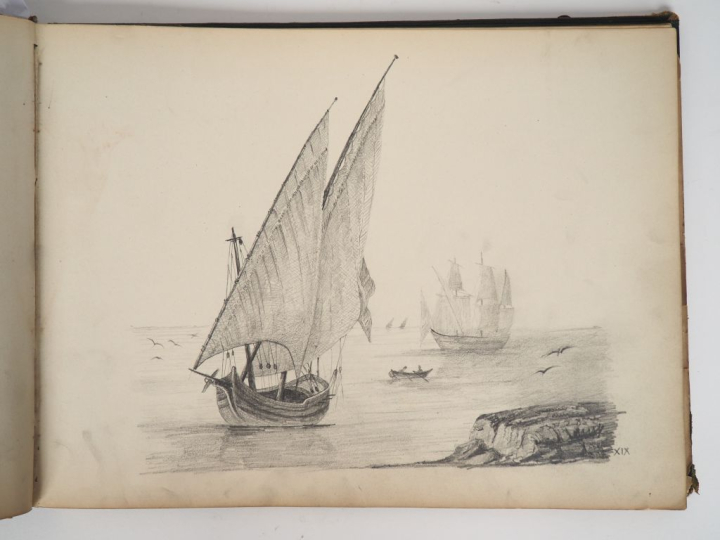 Album à dessins d'époque romantique comprenant 8 compositions au crayo