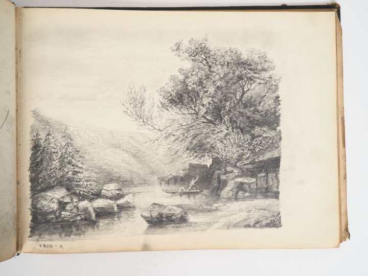 Album à dessins d'époque romantique comprenant 8 compositions au crayo