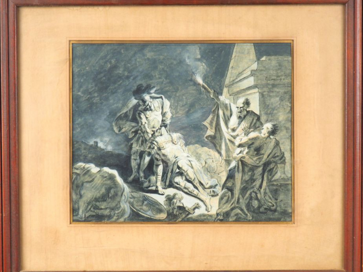 GAMELIN. "La mort du soldat romain"  Dessin signé en haut à droite  Di