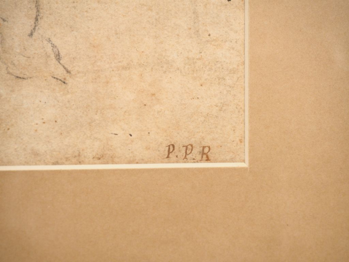 Ecole du Nord XIXème monogrammée PPR. "Etude de chevaux" Dessin au cra