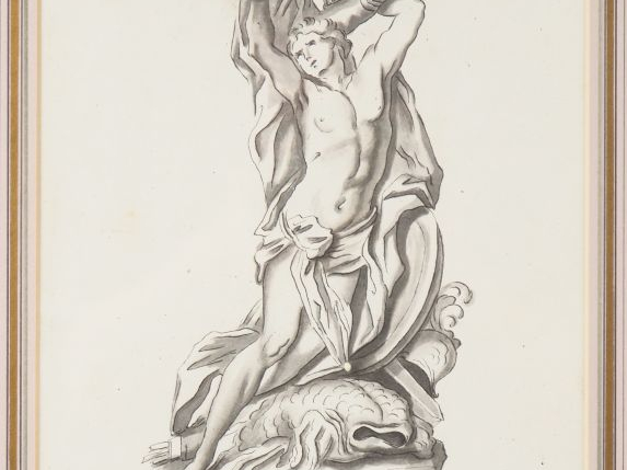 Ecole XIXème.  "Saint André" Dessin au lavis Dim. 25,5 x 18 cm