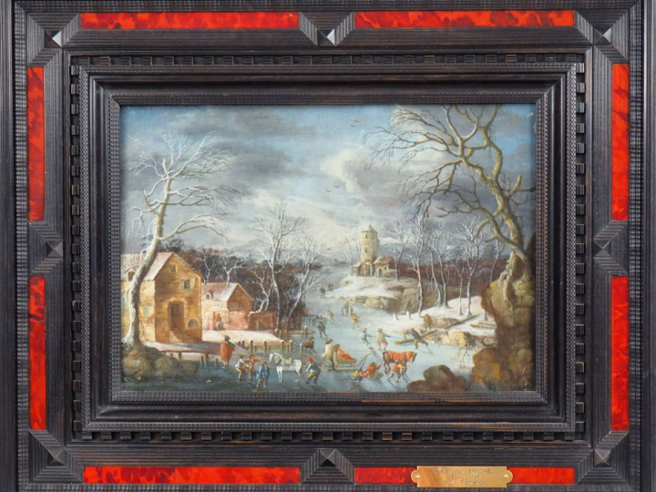 Dans le goût de BREDAEL. "Patineurs et traîneaux sur une rivière gelée