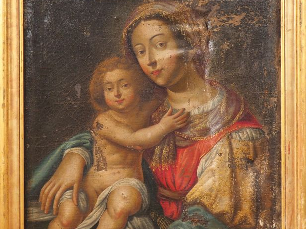 Ecole française XVIIème "Vierge à l'enfant" Huile sur toile  Dim. 85 x