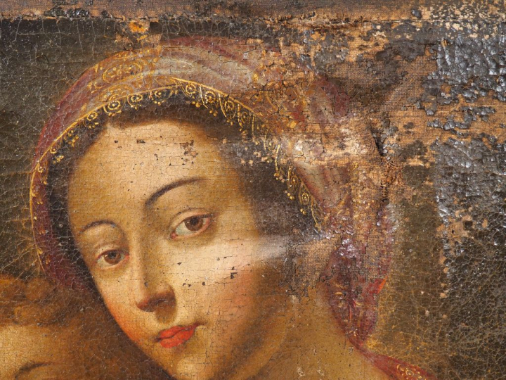 Ecole française XVIIème "Vierge à l'enfant" Huile sur toile  Dim. 85 x