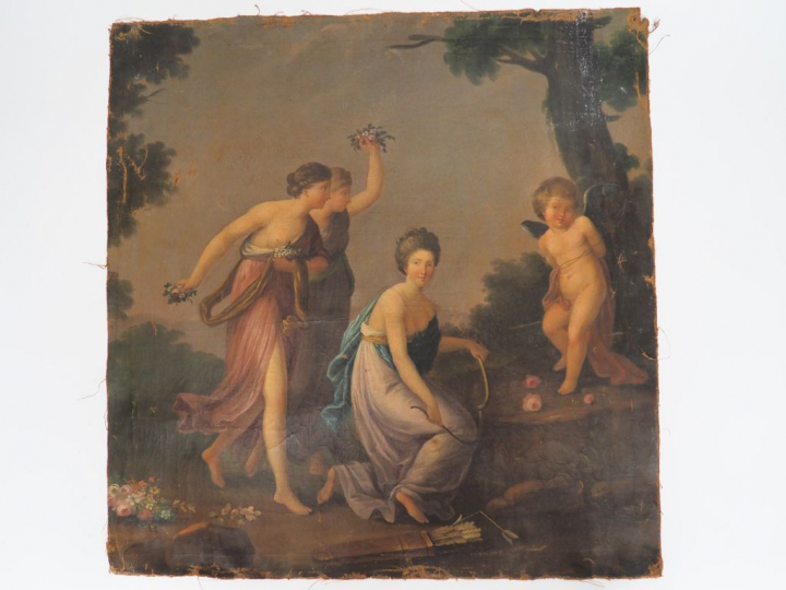 Ecole française XVIIIème. "Diane chasseresse, les muses et l'amour" Hu